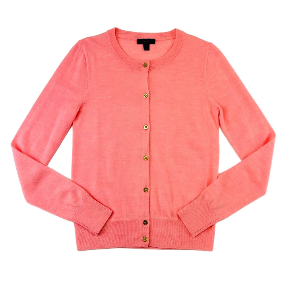 JCrew pink merino wool cardigan XS round neck gold buttons Womens Preppy Spring